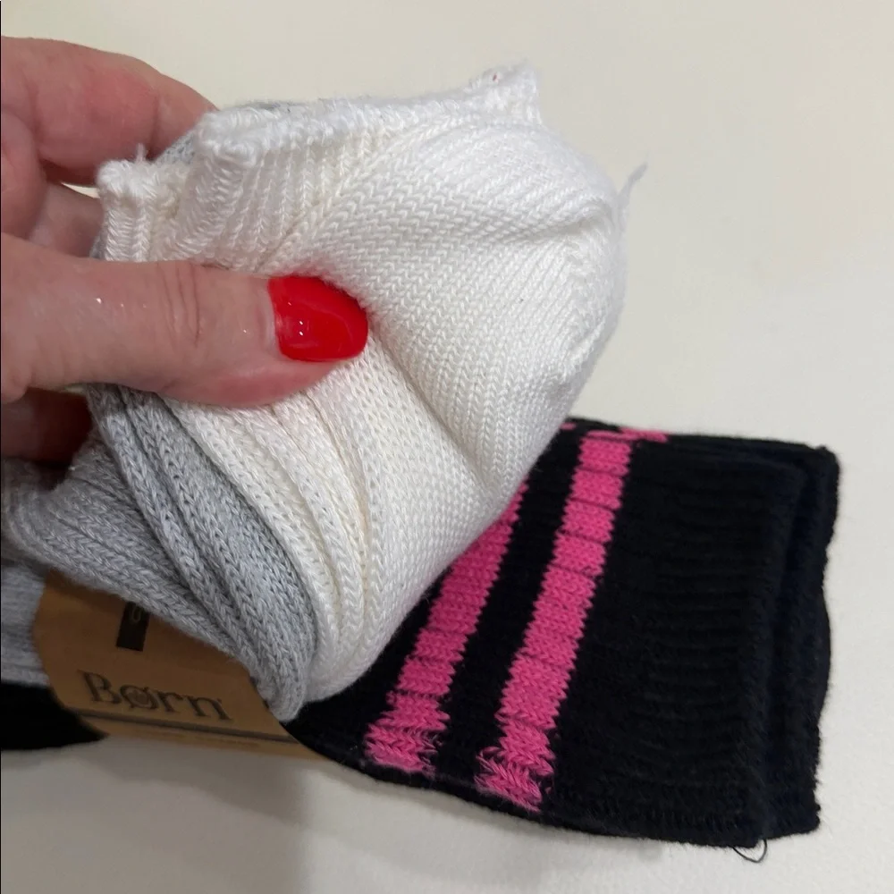 Born Set of 3 Gray/Black/Pink Comfortable Crew Socks
